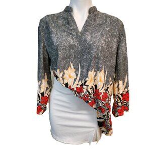 ❤️ 4/$20 BaiShengGT top Women's 2XL Floral Notch V neck Long Artsy 3/4 sleeve
